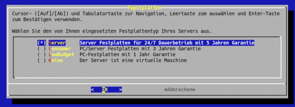 Auswahl des Festplattentyps Auswahl des Festplattentyps